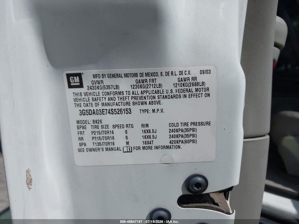 3G5DA03E74S526153 2004 BUICK RENDEZVOUS photo no. 9