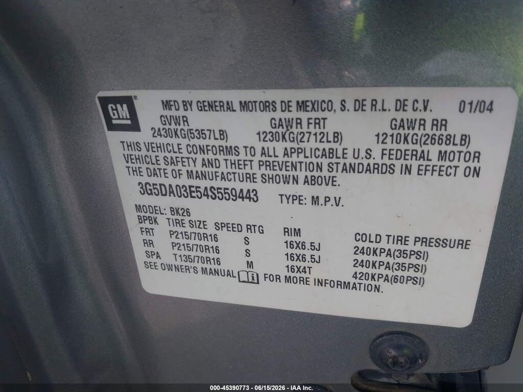 3G5DA03E54S559443 2004 BUICK RENDEZVOUS photo no. 9