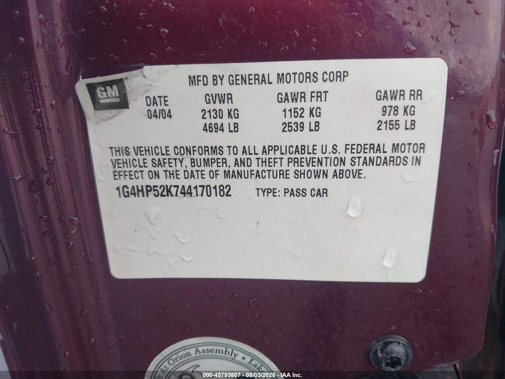 1G4HP52K744170182 2004 BUICK LESABRE photo no. 9