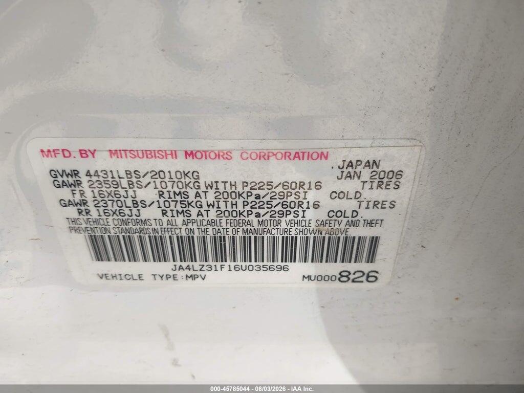 JA4LZ31F16U035696 2006 MITSUBISHI OUTLANDER photo no. 9