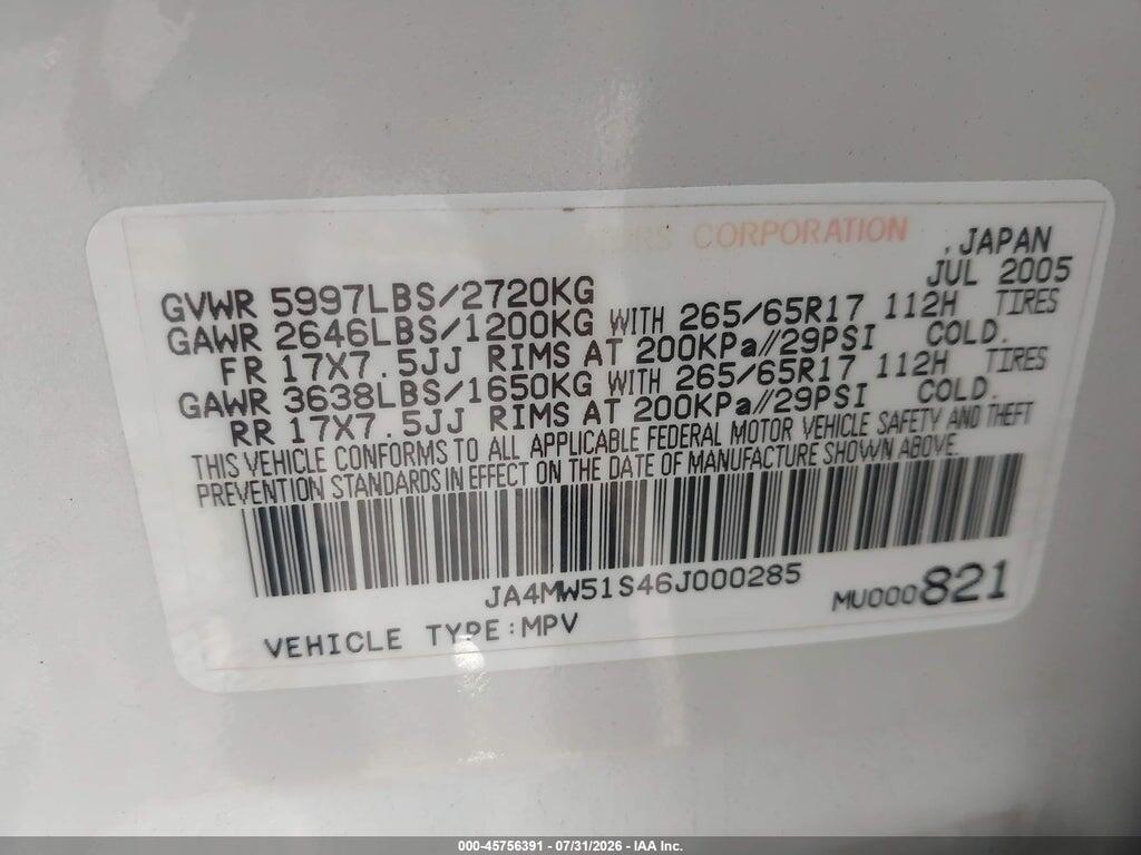 JA4MW51S46J000285 2006 MITSUBISHI MONTERO photo no. 9