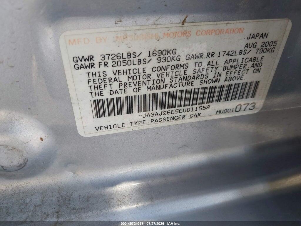 JA3AJ26E56U011558 2006 MITSUBISHI LANCER photo no. 9