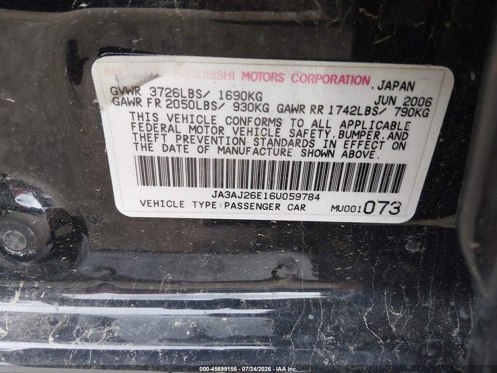 JA3AJ26E16U059784 2006 MITSUBISHI LANCER photo no. 9