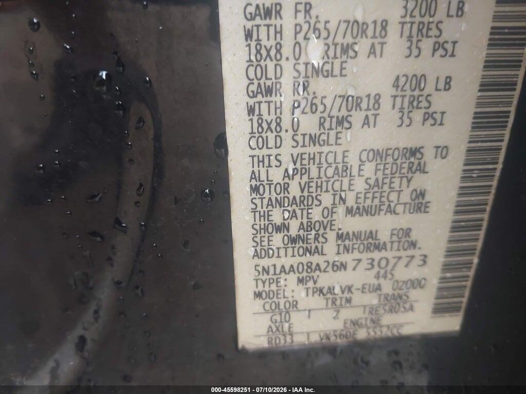 5N1AA08A26N730773 2006 NISSAN ARMADA photo no. 9