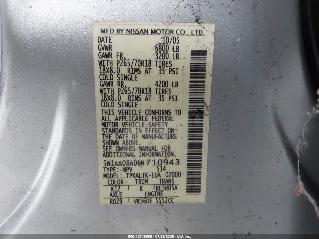 5N1AA08A06N710943 2006 NISSAN ARMADA photo no. 9