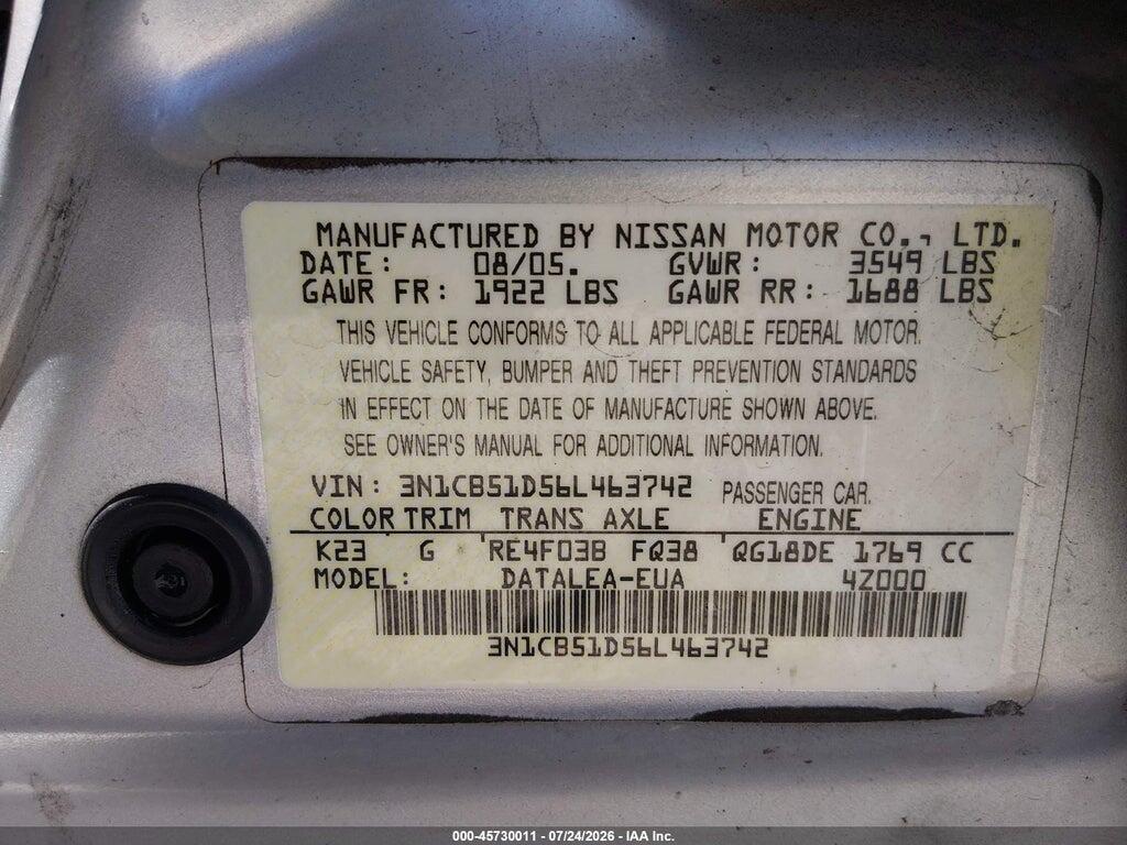 3N1CB51D56L463742 2006 NISSAN SENTRA photo no. 9