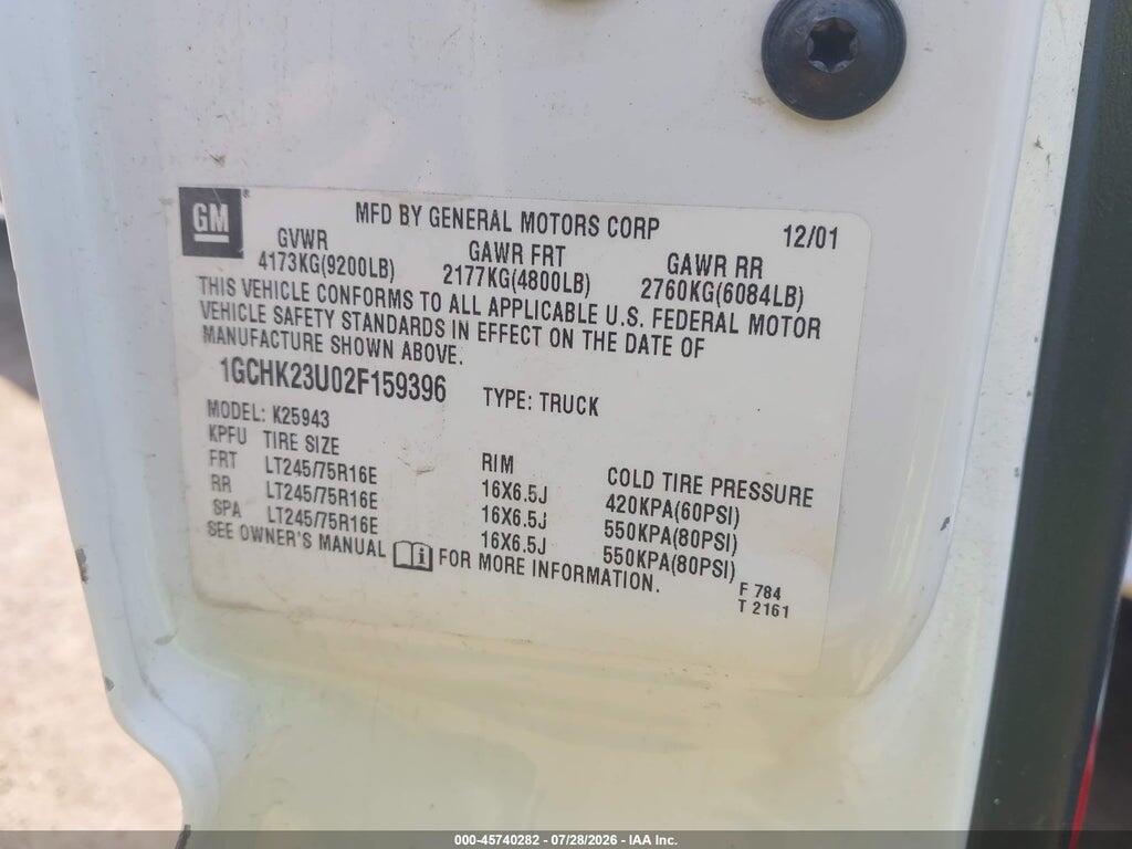 1GCHK23U02F159396 2002 CHEVROLET SILVERADO 2500HD photo no. 9
