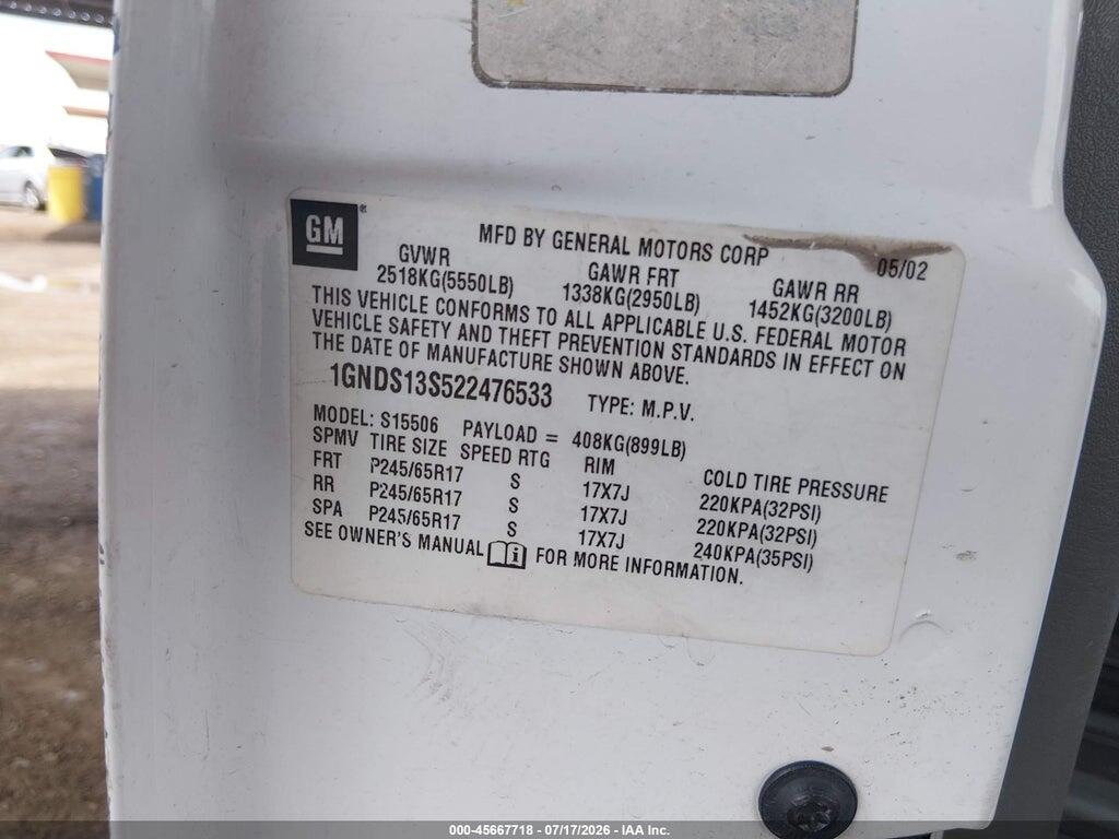 1GNDS13S522476533 2002 CHEVROLET TRAILBLAZER photo no. 9