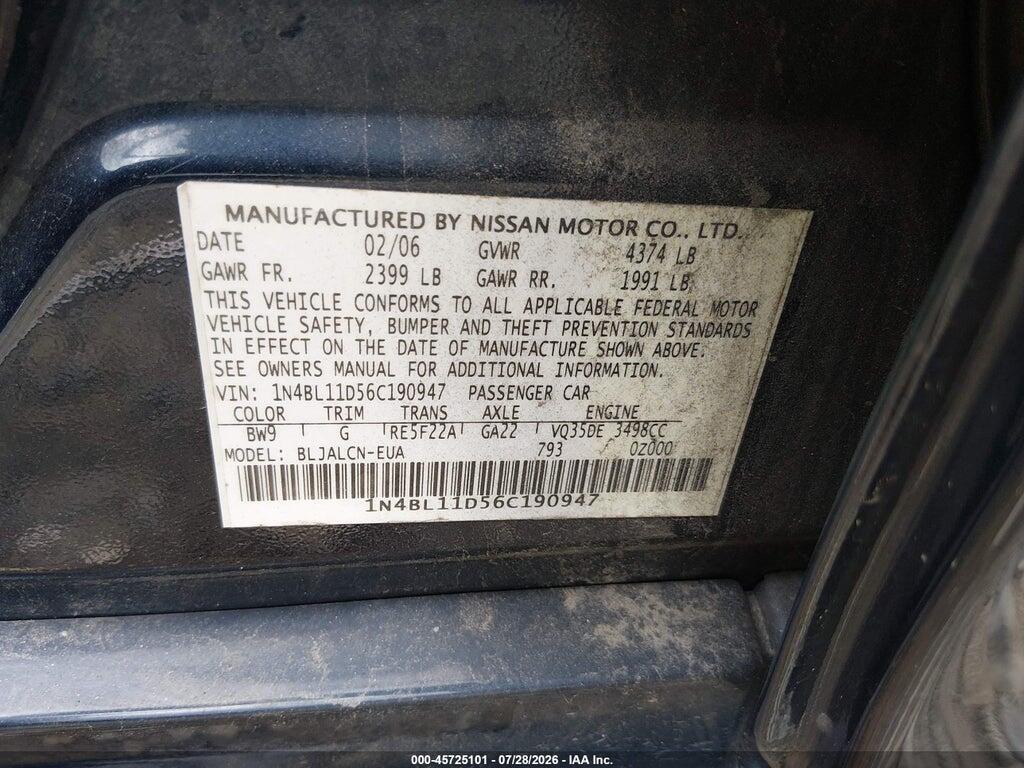 1N4BL11D56C190947 2006 NISSAN ALTIMA photo no. 9