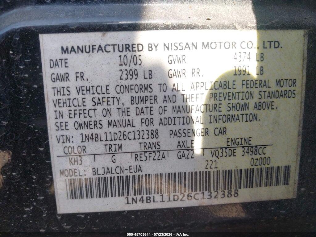1N4BL11D26C132388 2006 NISSAN ALTIMA photo no. 9