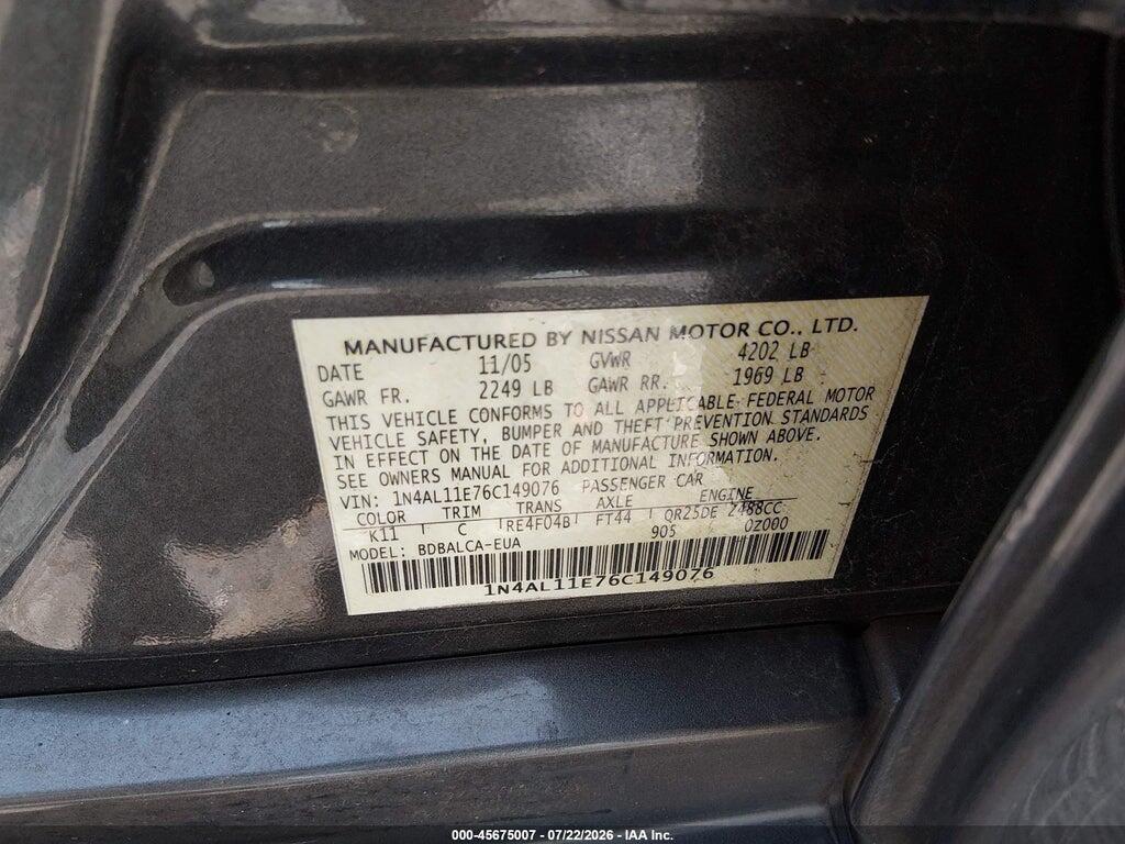 1N4AL11E76C149076 2006 NISSAN ALTIMA photo no. 9