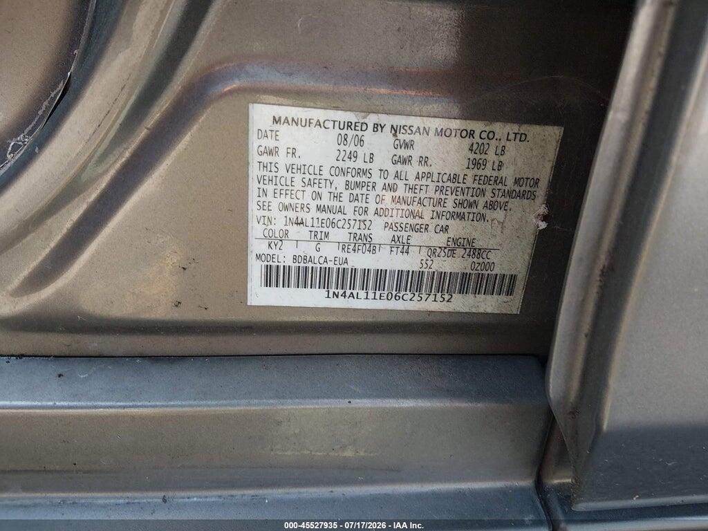1N4AL11E06C257152 2006 NISSAN ALTIMA photo no. 9