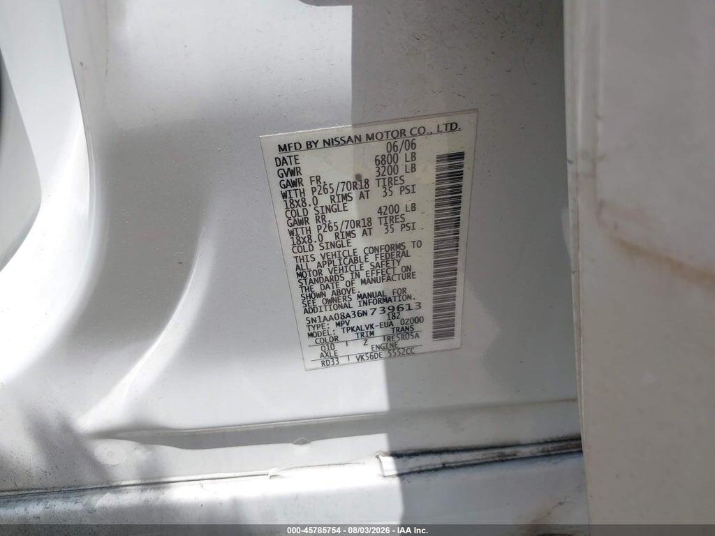 5N1AA08A36N739613 2006 NISSAN ARMADA photo no. 9