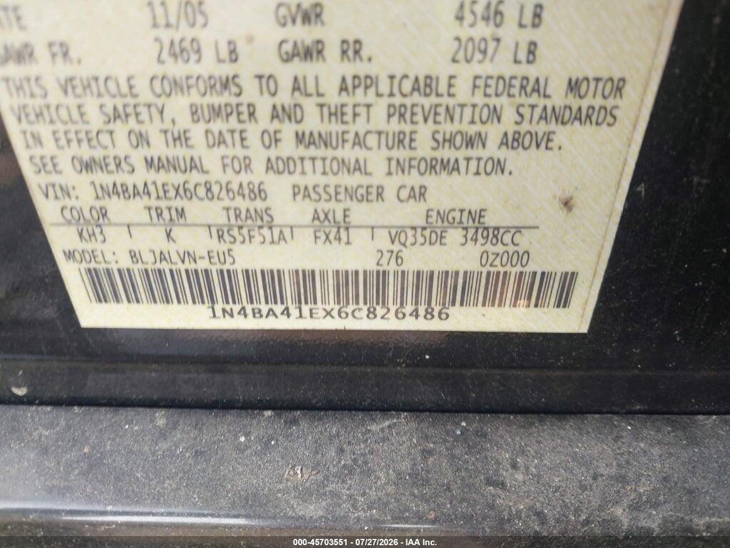 1N4BA41EX6C826486 2006 NISSAN MAXIMA photo no. 9