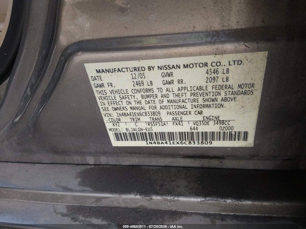 1N4BA41EX6C833809 2006 NISSAN MAXIMA photo no. 9
