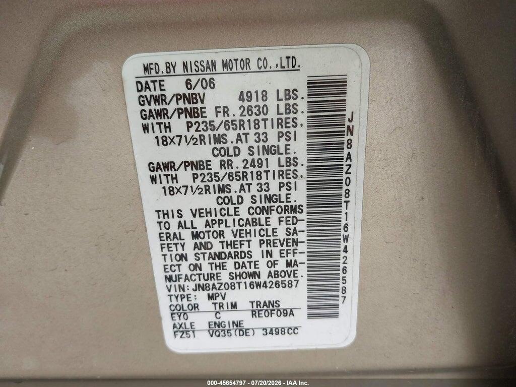 JN8AZ08T16W426587 2006 NISSAN MURANO photo no. 9
