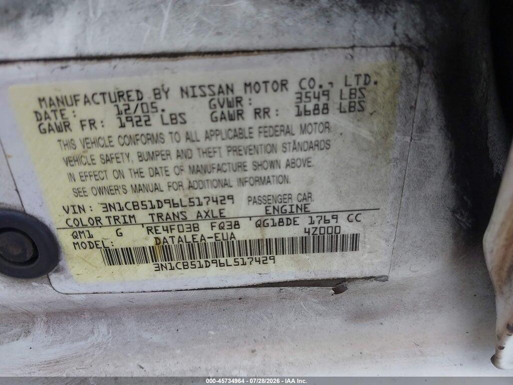 3N1CB51D96L517429 2006 NISSAN SENTRA photo no. 9