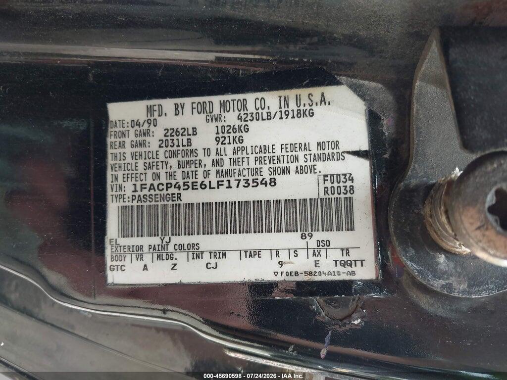 1FACP45E6LF173548 1990 FORD MUSTANG photo no. 9