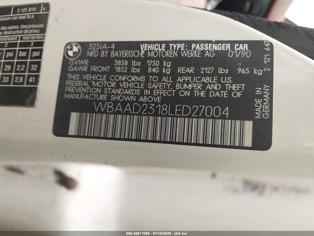 WBAAD2318LED27004 1990 BMW 325 photo no. 9