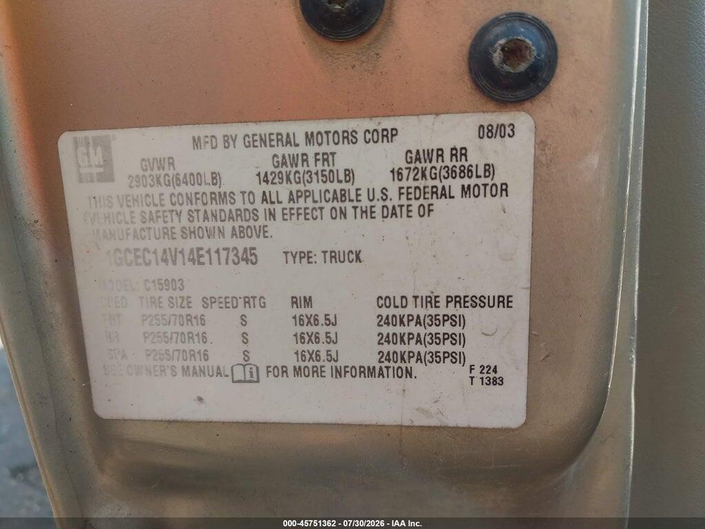 1GCEC14V14E117345 2004 CHEVROLET SILVERADO 1500 photo no. 9