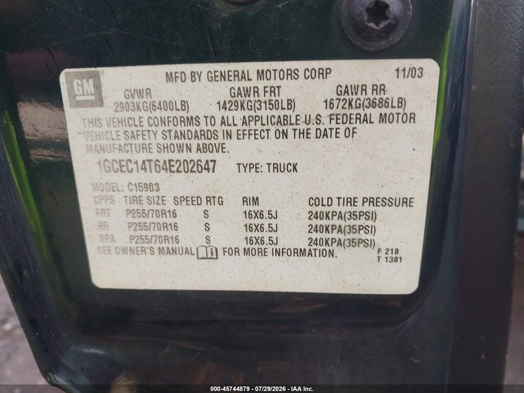 1GCEC14T64E202647 2004 CHEVROLET SILVERADO 1500 photo no. 8