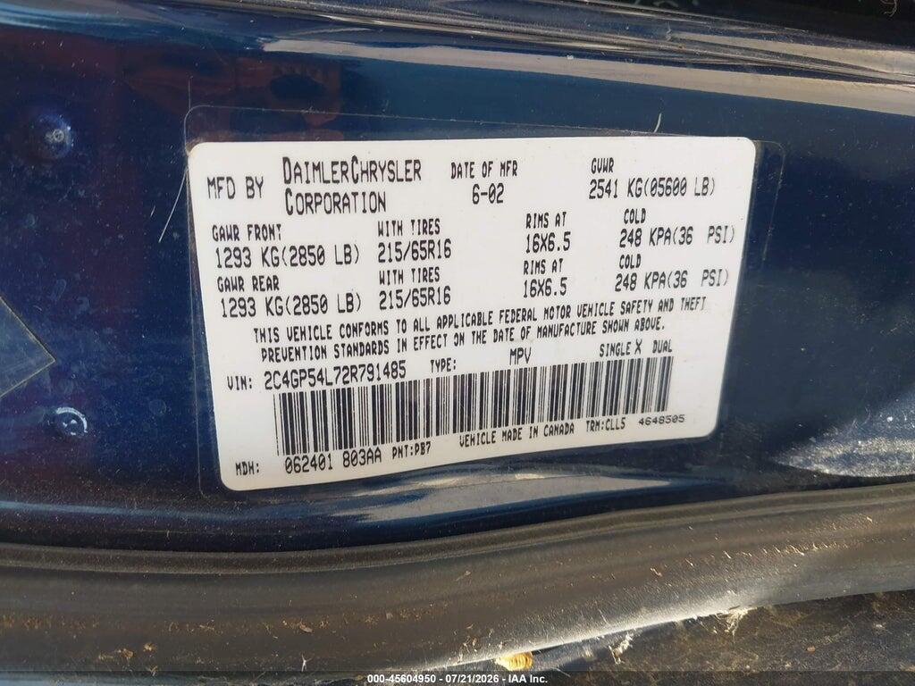 2C4GP54L72R791485 2002 CHRYSLER TOWN & COUNTRY photo no. 9