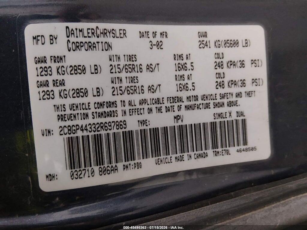2C8GP44332R697869 2002 CHRYSLER TOWN & COUNTRY photo no. 9