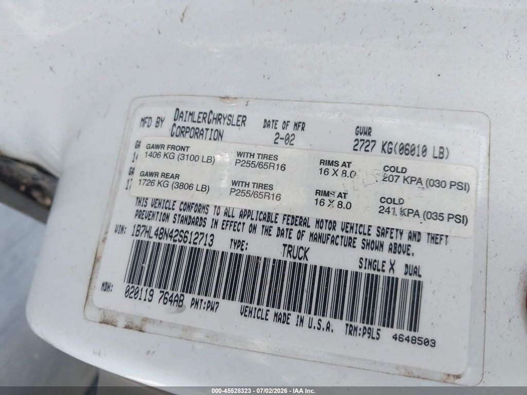 1B7HL48N42S612713 2002 DODGE DAKOTA photo no. 9