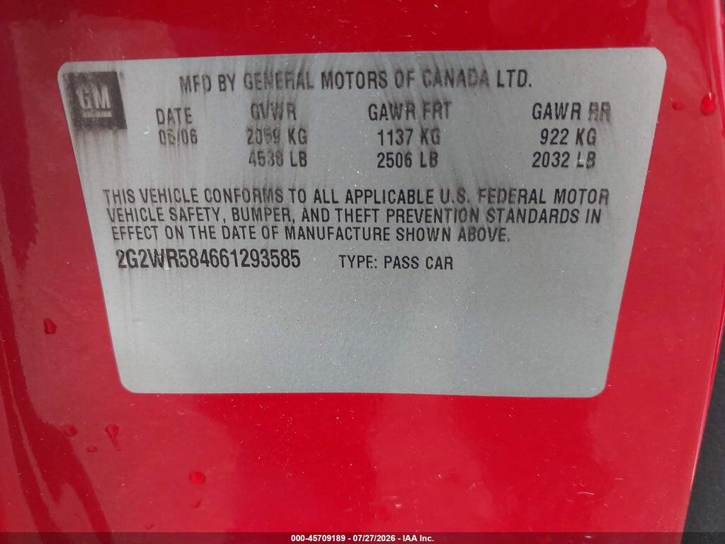 2G2WR584661293585 2006 PONTIAC GRAND PRIX photo no. 9