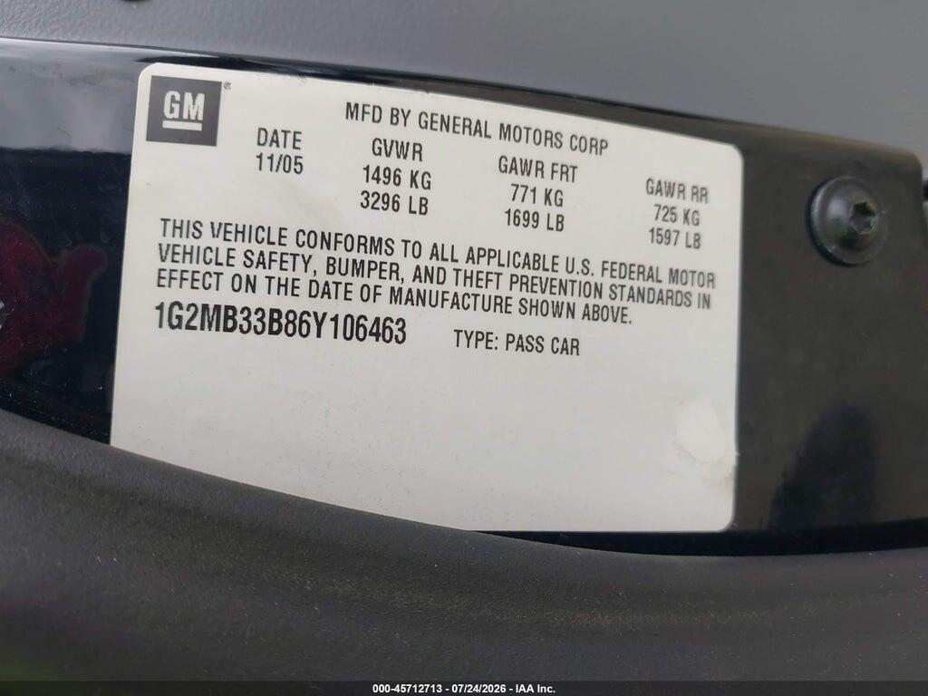 1G2MB33B86Y106463 2006 PONTIAC SOLSTICE photo no. 9