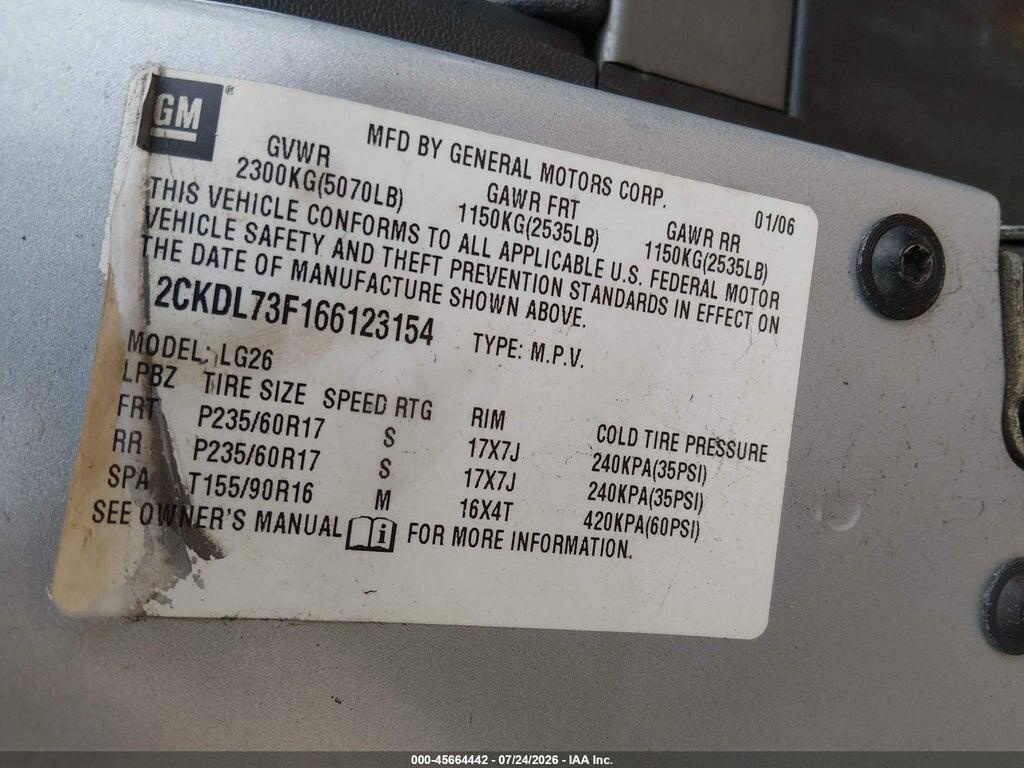 2CKDL73F166123154 2006 PONTIAC TORRENT photo no. 9