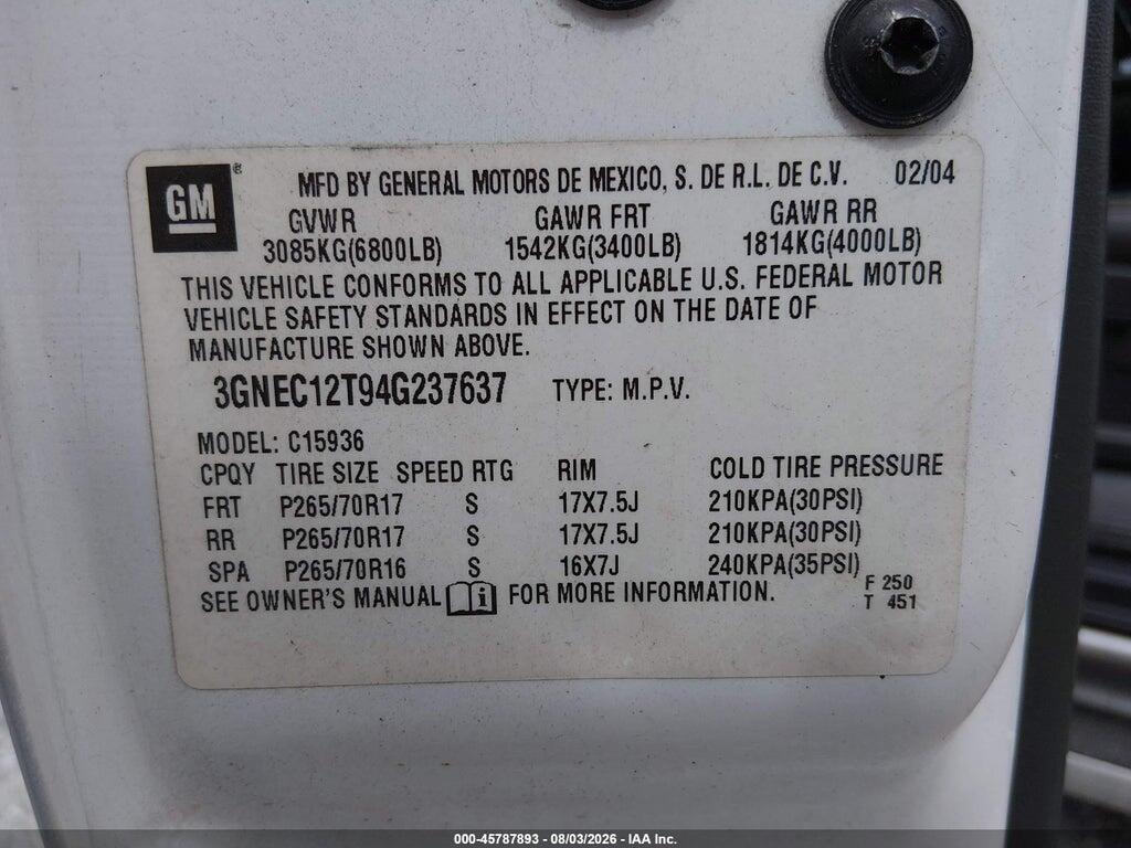 3GNEC12T94G237637 2004 CHEVROLET AVALANCHE 1500 photo no. 9