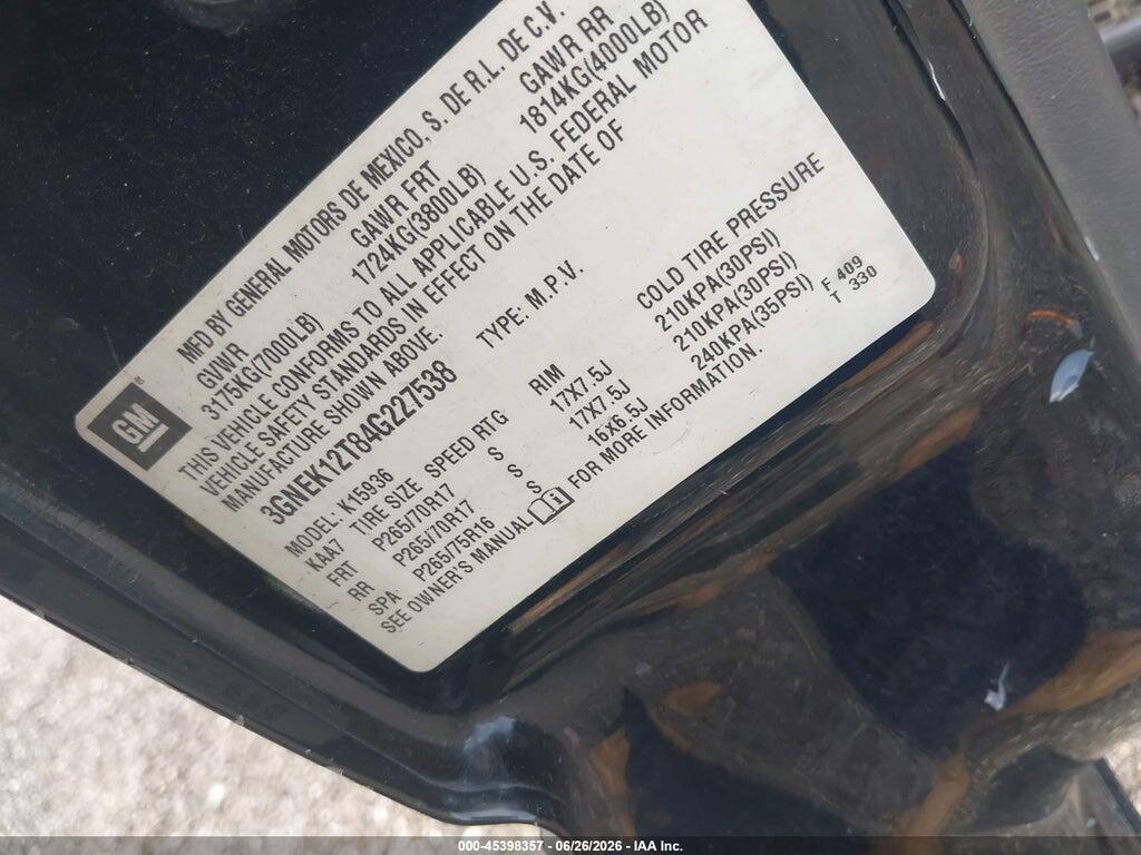 3GNEK12T84G227538 2004 CHEVROLET AVALANCHE 1500 photo no. 9