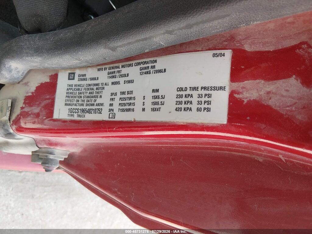 1GCCS196548210752 2004 CHEVROLET COLORADO photo no. 9