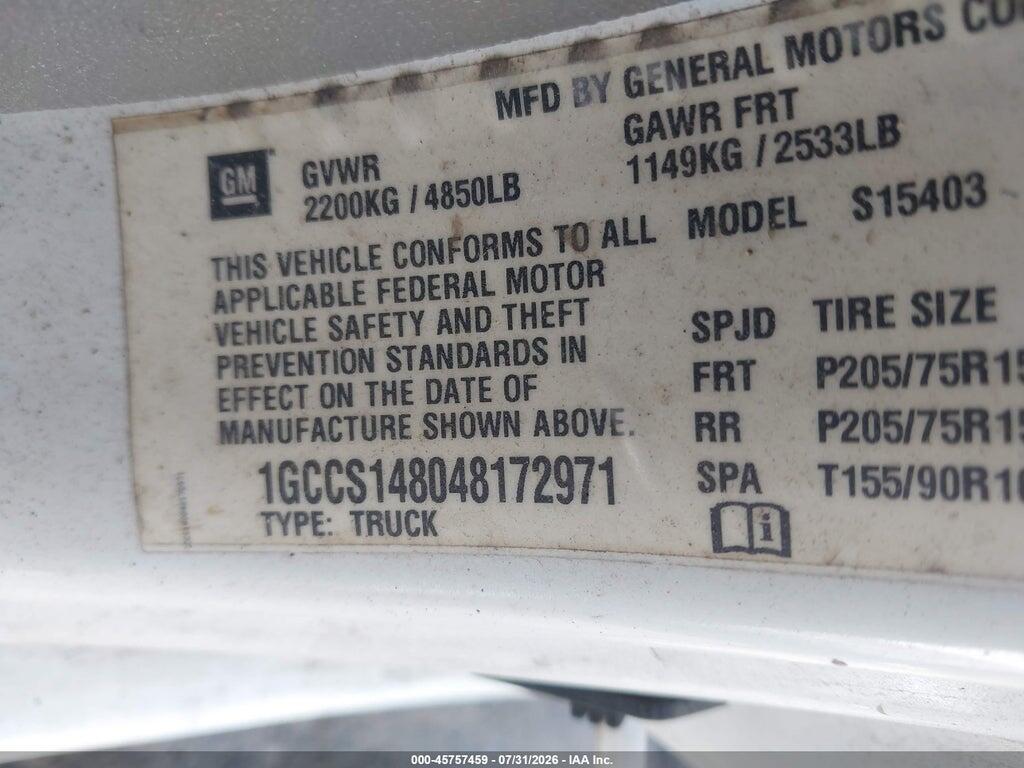1GCCS148048172971 2004 CHEVROLET COLORADO photo no. 9