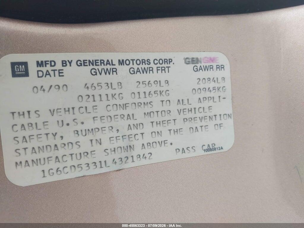 1G6CD5331L4321842 1990 CADILLAC DEVILLE photo no. 9