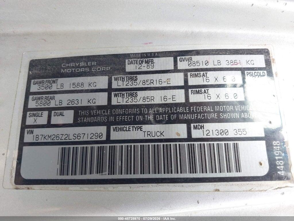 1B7KM26Z2LS671290 1990 DODGE W-SERIES photo no. 9