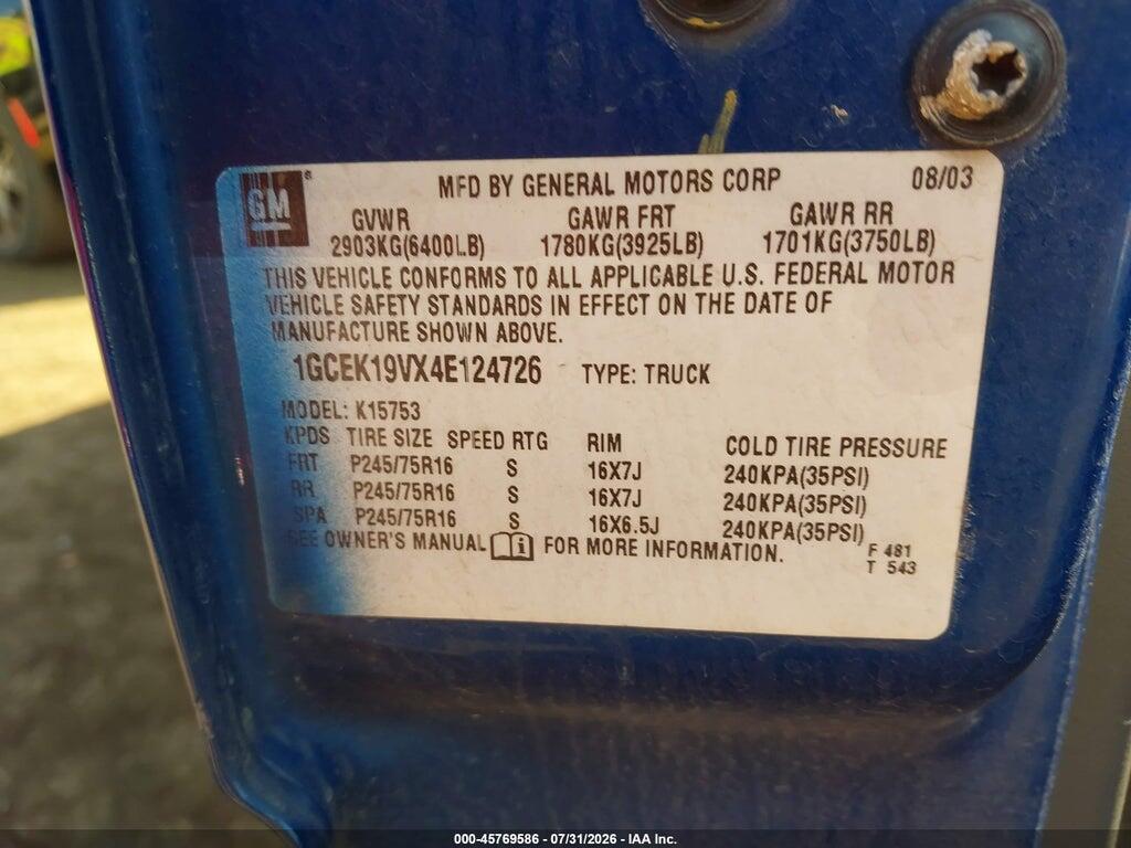 1GCEK19VX4E124726 2004 CHEVROLET SILVERADO 1500 photo no. 9