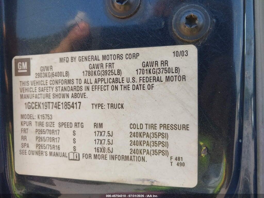1GCEK19T74E185417 2004 CHEVROLET SILVERADO 1500 photo no. 9