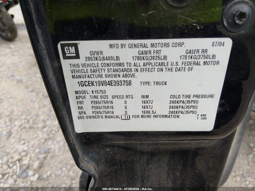 1GCEK19V84E393758 2004 CHEVROLET SILVERADO 1500 photo no. 9