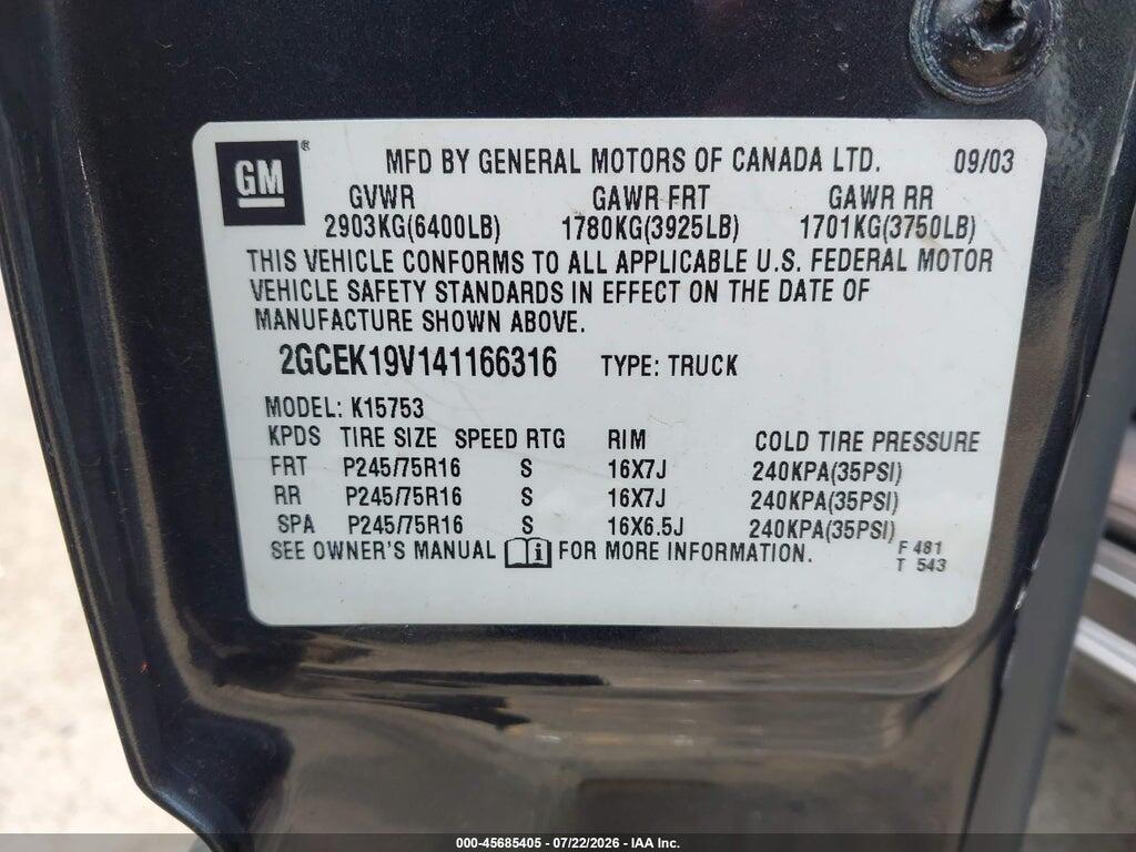2GCEK19V141166316 2004 CHEVROLET SILVERADO 1500 photo no. 9