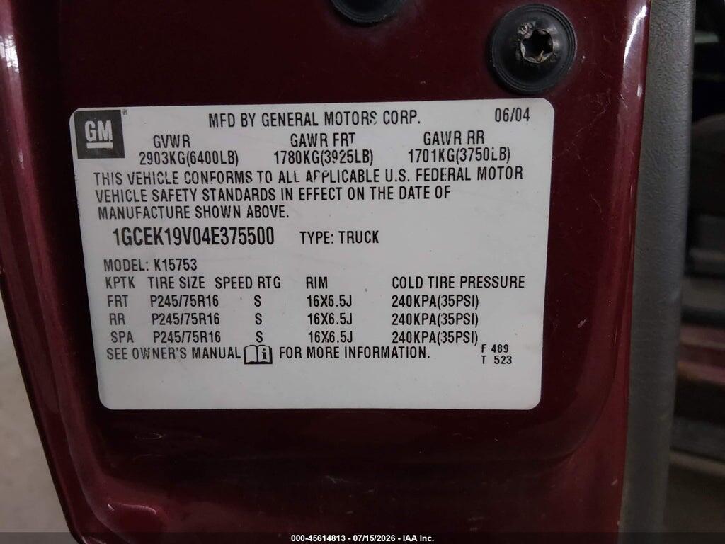 1GCEK19V04E375500 2004 CHEVROLET SILVERADO 1500 photo no. 9