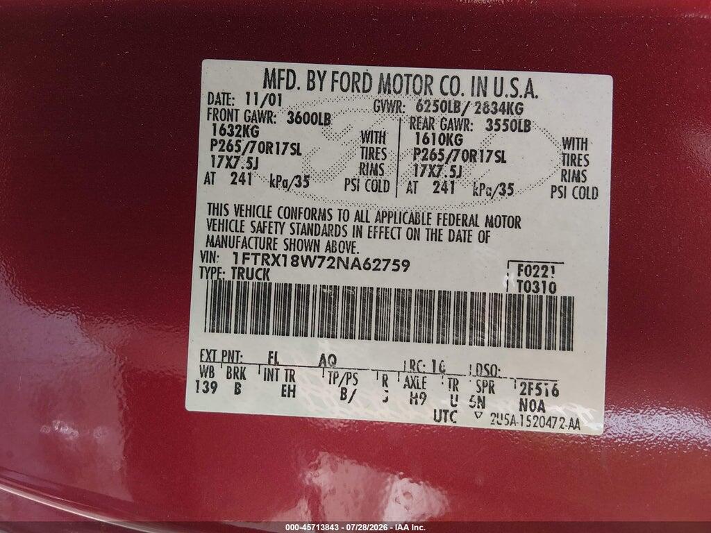1FTRX18W72NA62759 2002 FORD F-150 photo no. 9