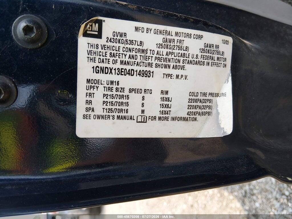 1GNDX13E04D149931 2004 CHEVROLET VENTURE photo no. 9