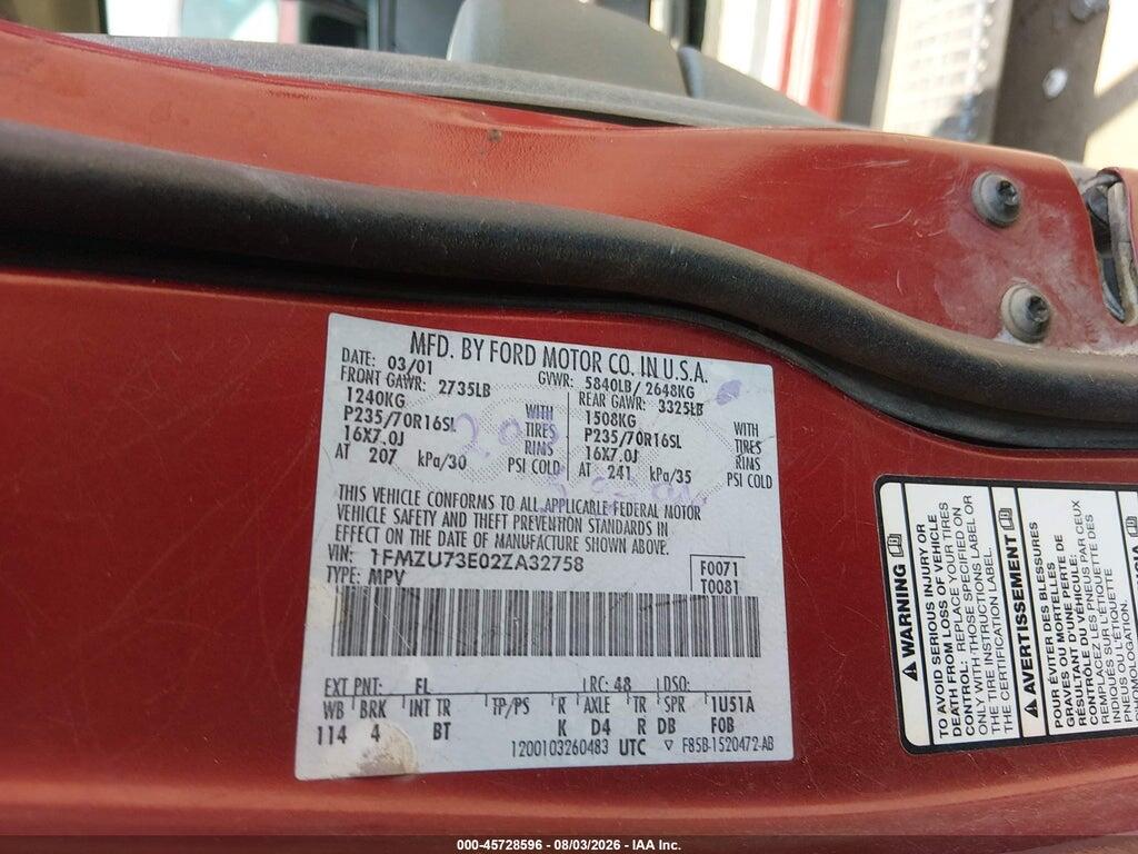 1FMZU73E02ZA32758 2002 FORD EXPLORER photo no. 9