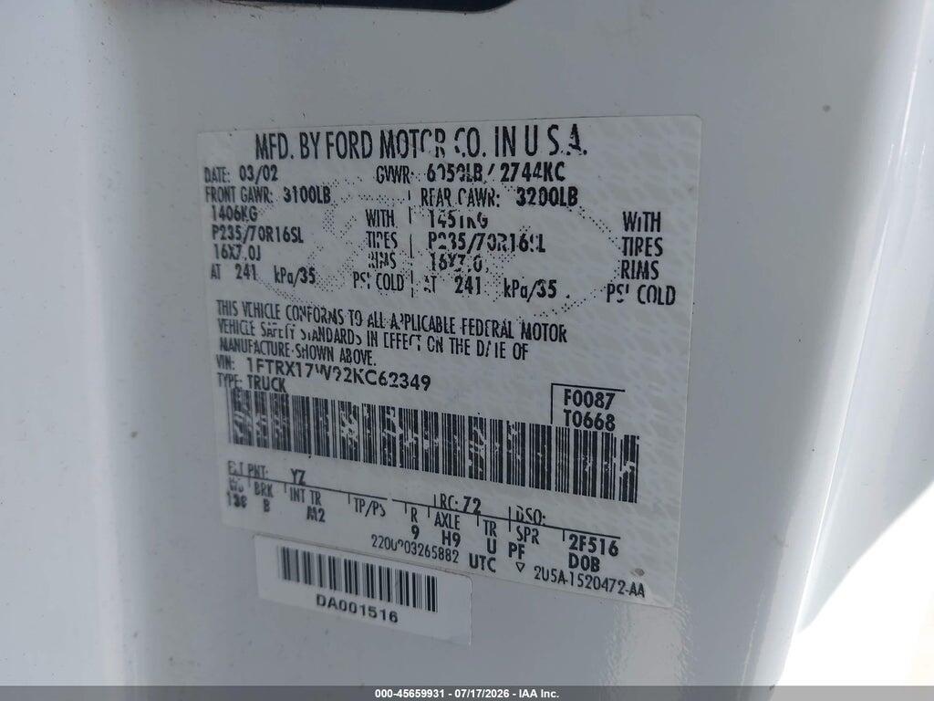 1FTRX17W92KC62349 2002 FORD F-150 photo no. 9