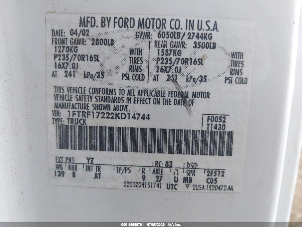 1FTRF17222KD14744 2002 FORD F-150 photo no. 9
