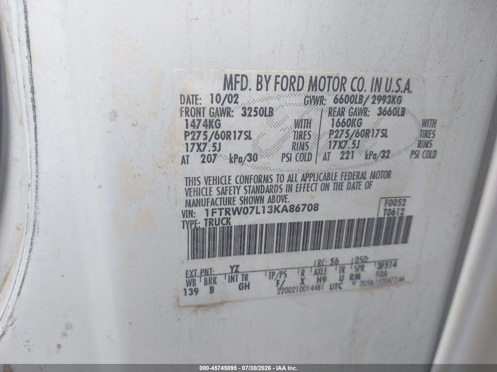 1FTRW07L13KA86708 2003 FORD F-150 photo no. 9