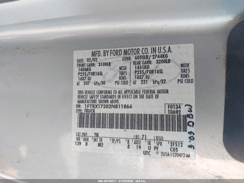 1FTRX17202NB11864 2002 FORD F-150 photo no. 9