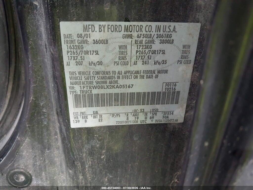 1FTRW08LX2KA05167 2002 FORD F-150 photo no. 9